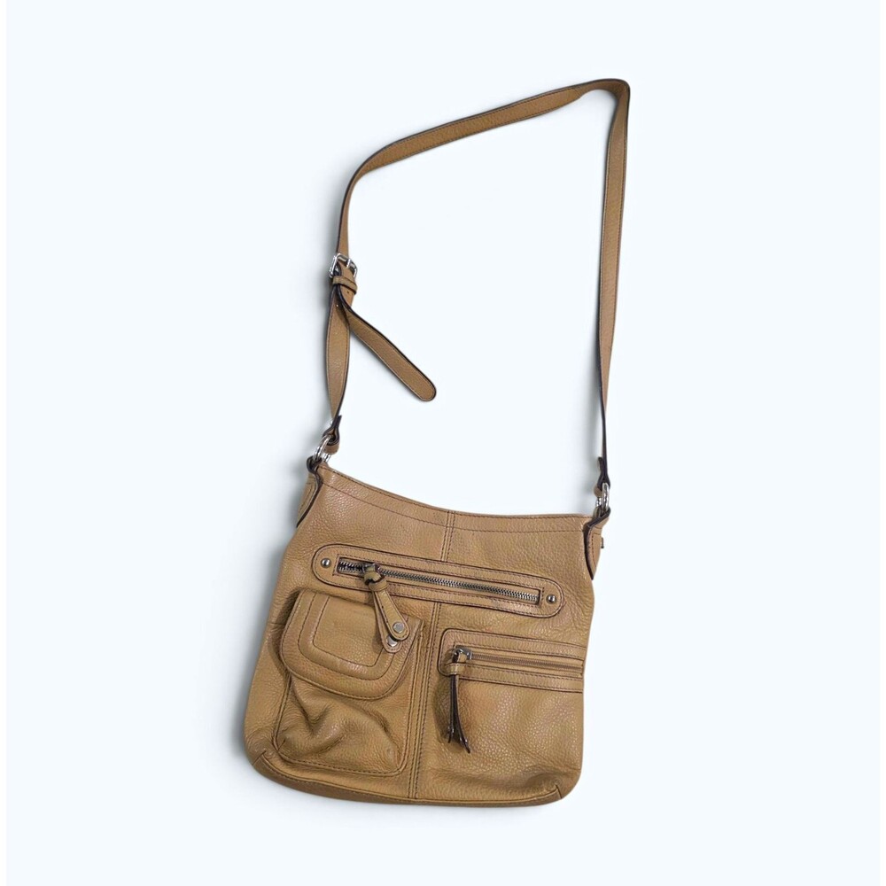 Tignanello Tan Pebbled Leather Multi Pocket Crossbody Organizer Bag